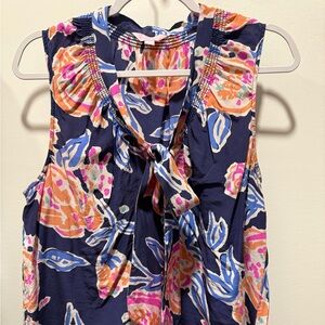 Lilly Pulitzer Navy and Pink Floral Blouse